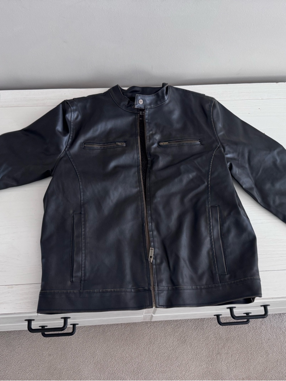 Guess Black Leather Bomber Jacket